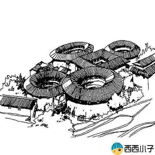 福建客家土楼简笔画建筑简笔画格格手抄报