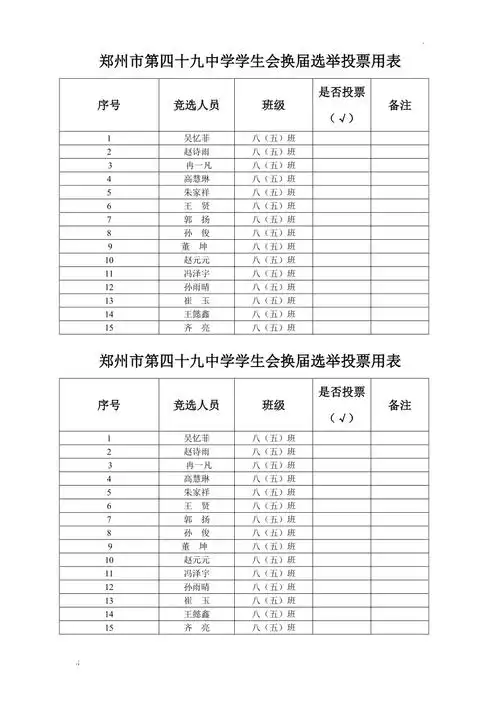 学生会换届选举投票用表