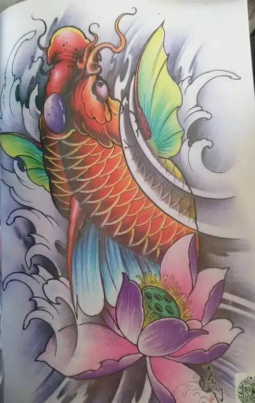 鲤鱼纹身手稿_红色牡丹鲤鱼纹身_鲤鱼纹身