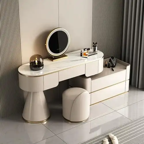 实木主卧梳妆台收纳柜一体现代简约网红设计师岩板轻奢意式化妆桌