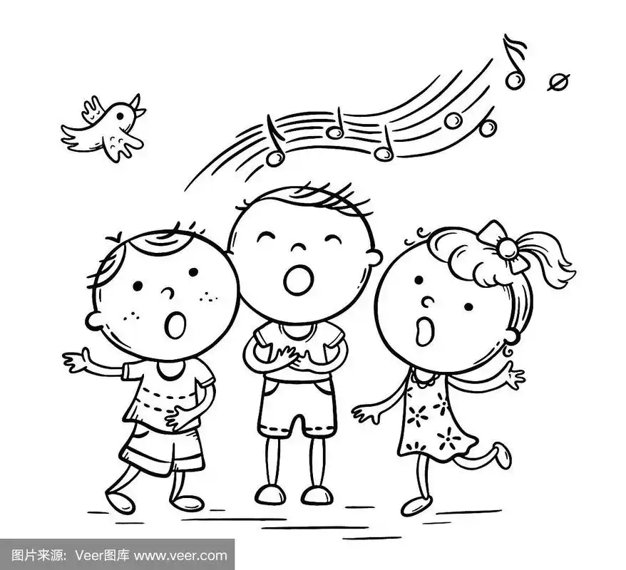 孩子们一起唱歌,用卡通的手变音