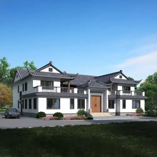 占地面积仅438左右平米 二层半新中式别墅 新农村自建房设计图纸大全