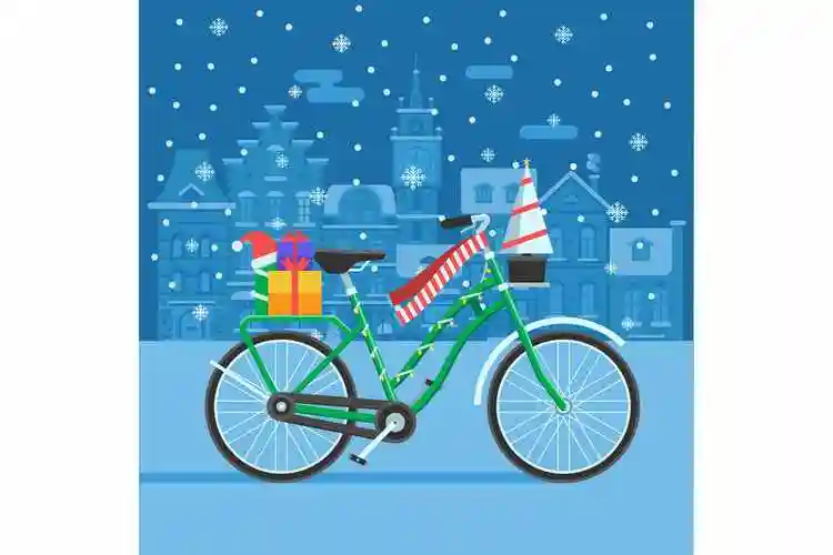 圣诞礼物自行车矢量插画设计素材winterbikewithchristmasgifts