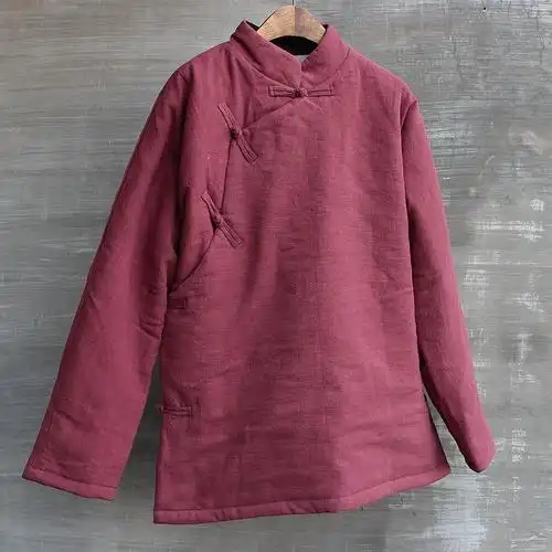 民族风秋冬男冬季亚麻立领大襟斜襟复古中国风棉袄棉衣上衣外套唐装