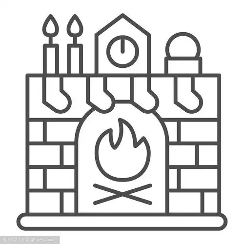 圣诞壁炉细线图标圣诞室内