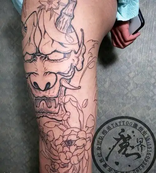 花腿纹身图片腿部脚部传统动物植物静物鬼神原创成品手稿纹身图案