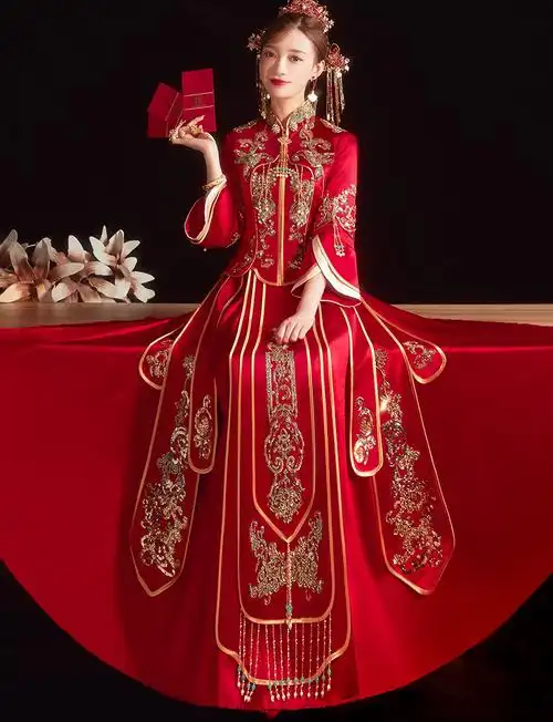 汉服婚服明制凤冠霞帔整套婚纱秀禾服新娘夏季中式嫁衣红色敬酒服龙凤