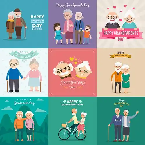 祖父母节日快乐老年夫妇爷爷奶奶外公外婆ai设计素材