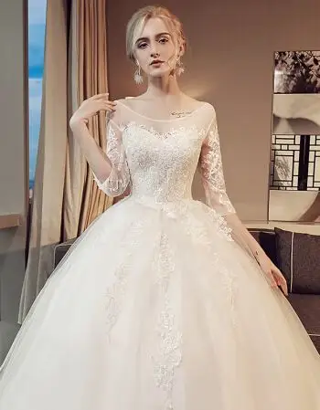 一字肩婚纱礼服新娘结婚韩版公主显瘦长袖婚纱拖尾冬季2017新款女 齐