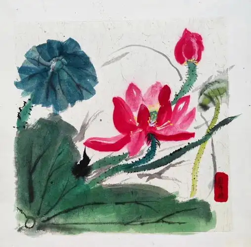 一次能完成已经很不错啦#儿童美术  #国画  #写意  #国画花鸟  #荷花