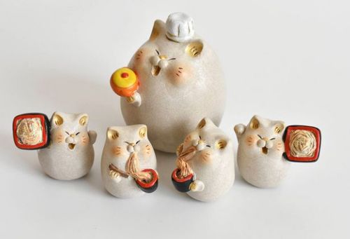日本本土代购手作作家小众设计可爱少女陶艺陶瓷黏土猫咪摆件装饰