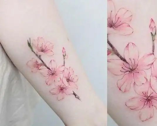 国风小清新桃花手腕纹身图案