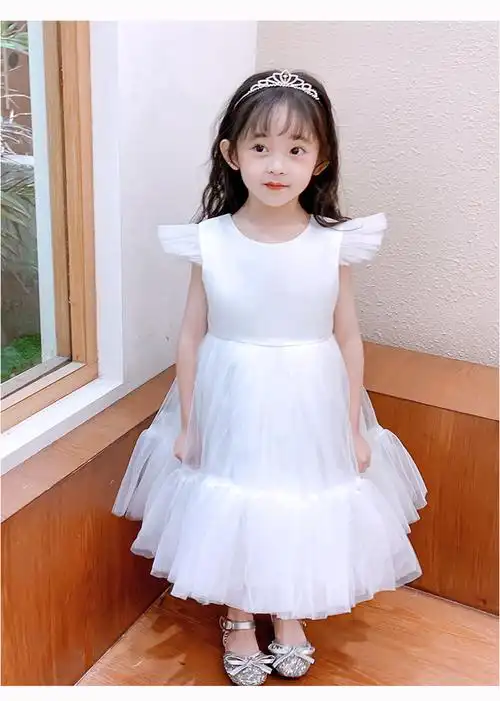 仙女童白色公主裙夏季女宝宝洋气生日甜美裙子纱裙小女孩礼服演出服的