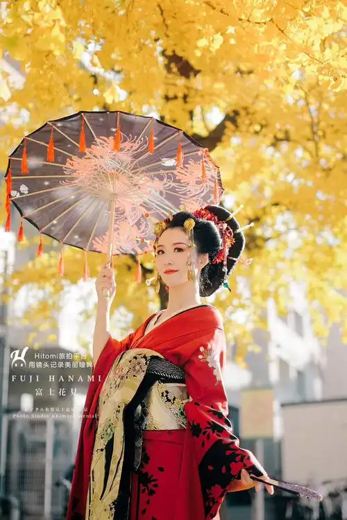 艺伎造型红色大振袖和服