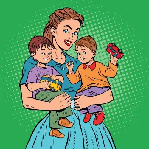 矢量年轻的复仇妈妈带着两个孩子