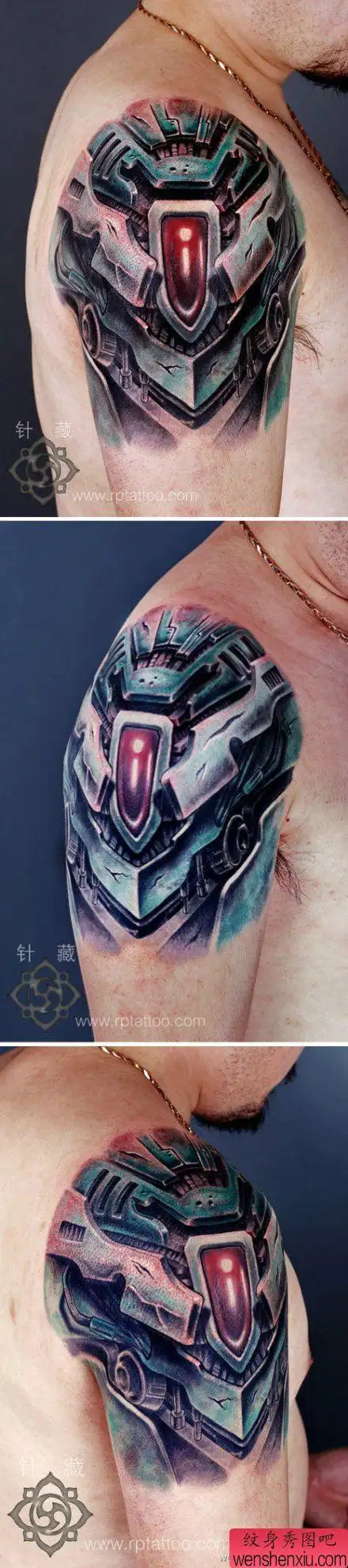 手臂超酷的欧美机械纹身图案