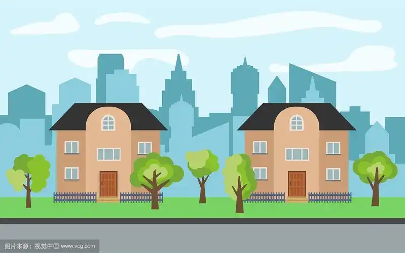 城市有两个两层的卡通房子