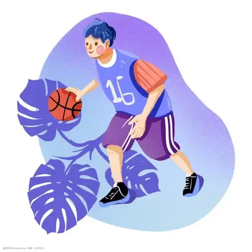 打篮球的运动男孩手绘卡通插画png免抠素材