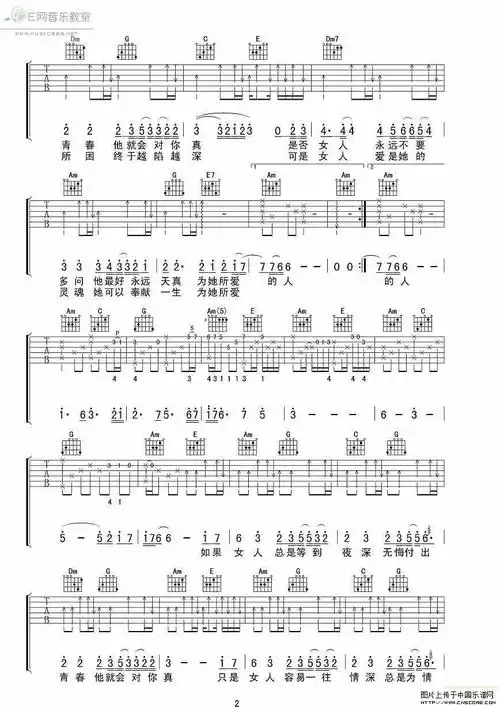 《问2》吉他谱图片格式六线谱-明明简谱网