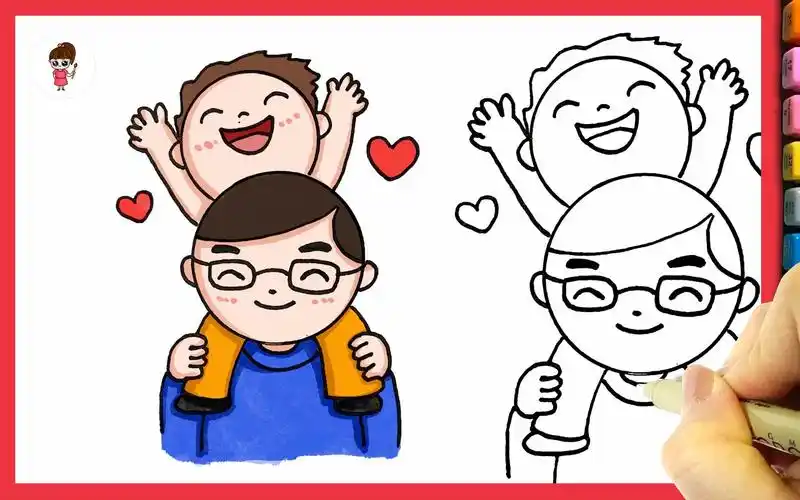 父亲节简笔画快乐的父子俩简单又漂亮