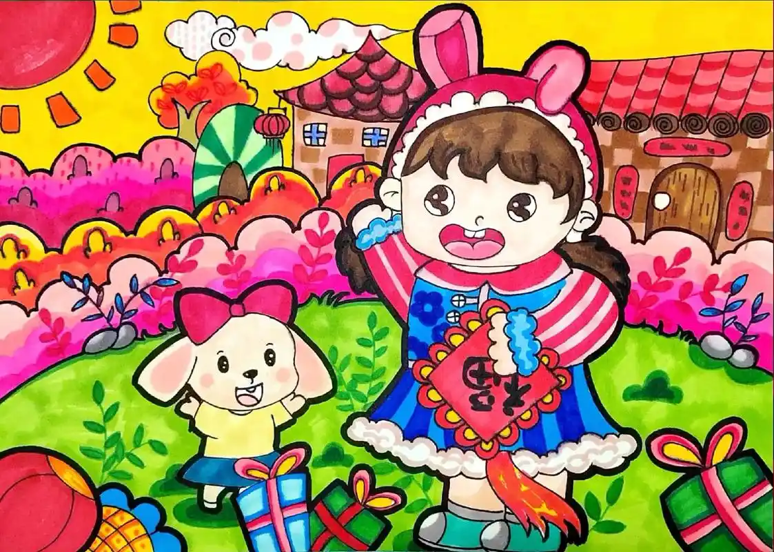 兔年快乐.代画各种手抄报,绘画作品,比赛作品,原创作品#画画 - 抖音