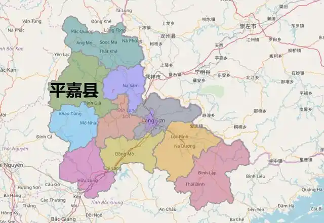 越南谅山省的行政区划地图
