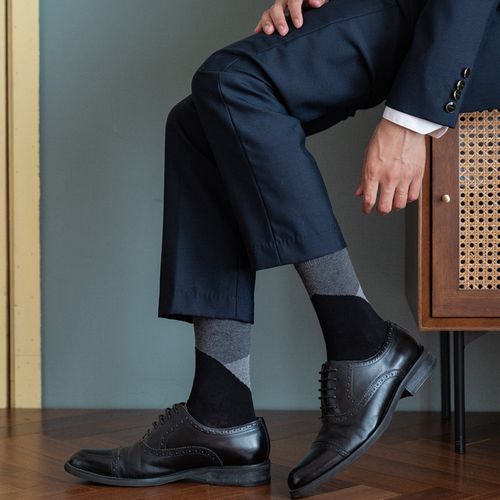 男士商务黑色中筒西服皮鞋高腰长袜西裤夏季短袜