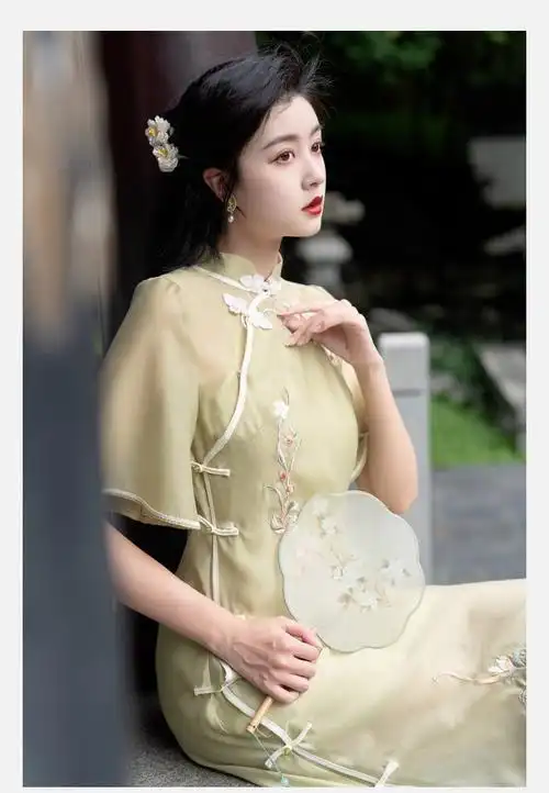 旗袍两件套古法全开襟素雅女装夏复古盘扣改良年轻款连衣裙马面裙套装