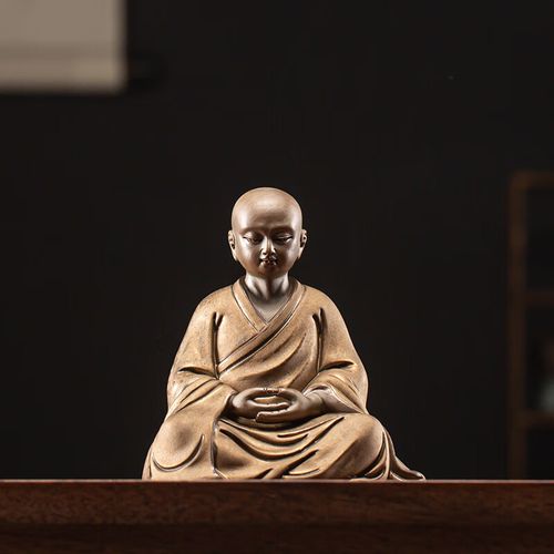 摆件佛系客厅桌面装饰工艺品书房茶道禅意摆设 禅坐小和尚(古铜色)坐