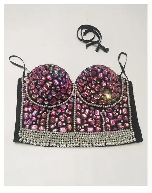 时尚欧美性感重工钉珠珍珠内衣高端手工彩钻上衣表演服跨境女装