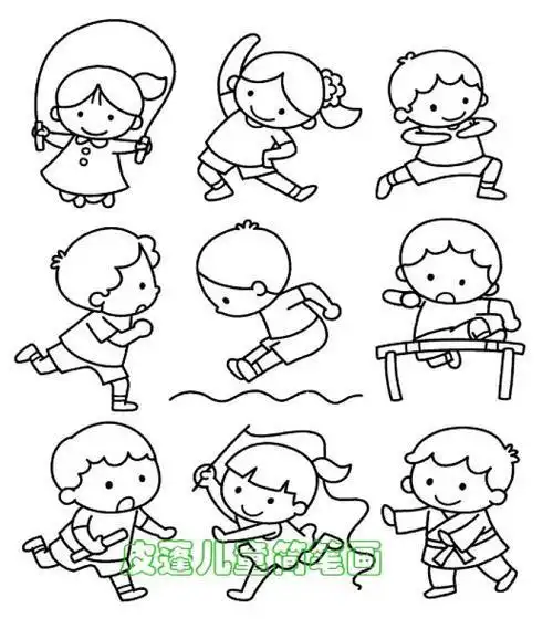 简笔画素材家庭小朋友游泳简笔画 运动人物滑雪运动简笔画卡通 第1页