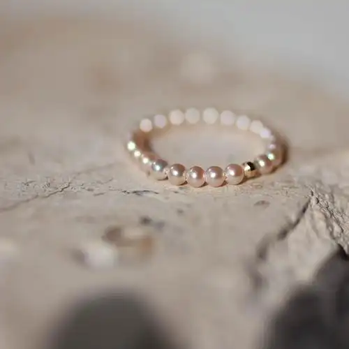 missqueeny其微 樱花奶油天然粉珍珠18k金戒指定制戒圈复古 - 备货网