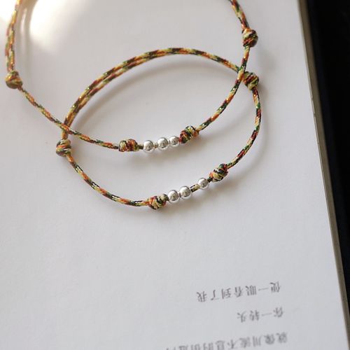 人手一根五彩绳手链简约复古纯银转运珠纯银极细款脚链男女可调节