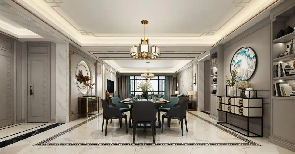 新中式与轻奢混装修案例效果图-齐家网
