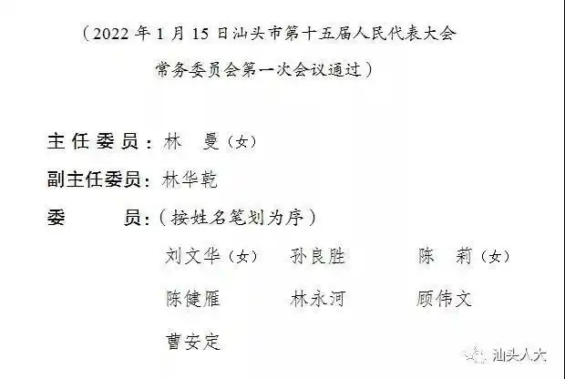 汕头市第十五届人民代表大会常务委员会代表资格审查委