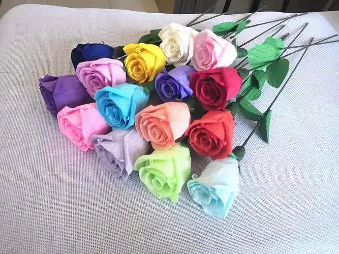 皱纹纸玫瑰成品diy手工皱卷纸艺花褶皱纸手工课作业手作花情人节