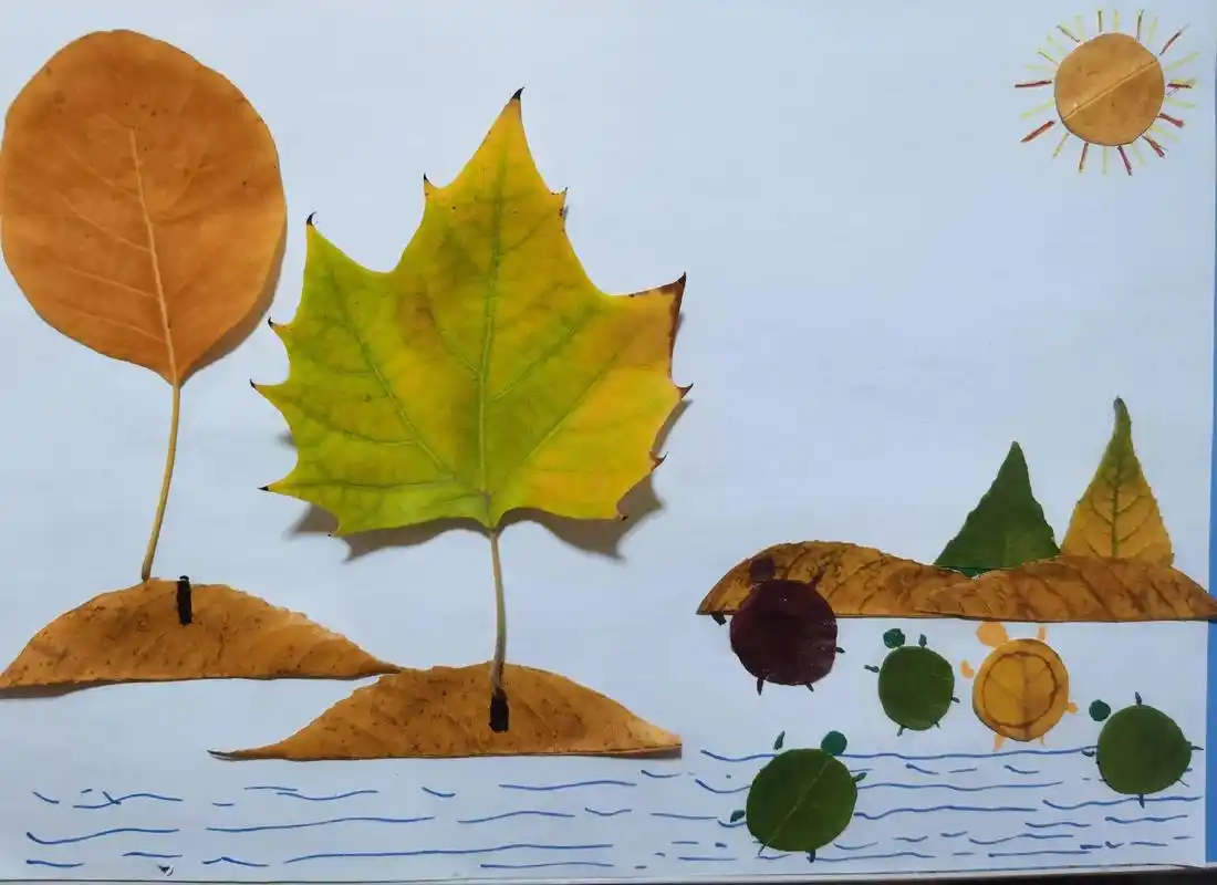 美丽的树叶画和孩子一起动手做起来吧