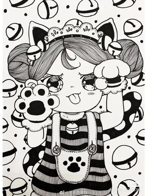 简单卡通:可爱小女孩,简单卡通人物(装饰线描 卡通可爱小女孩)