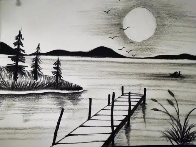 速写绘画画画手绘炭笔风景秋天素描