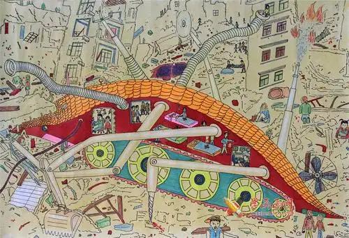 优秀科幻画作品《地震救援车》__科幻画_科幻画图片大全_学画画网