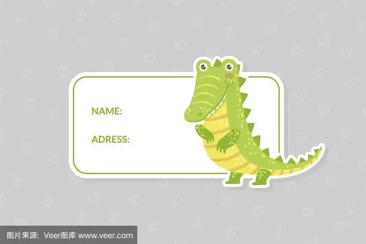 卡片模板与可爱的鳄鱼动物的名字