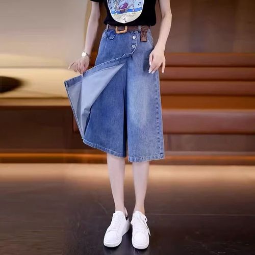 牛仔半身裙女夏季薄款裤裙女2024新款裙裤一体外穿高腰阔腿六分裤