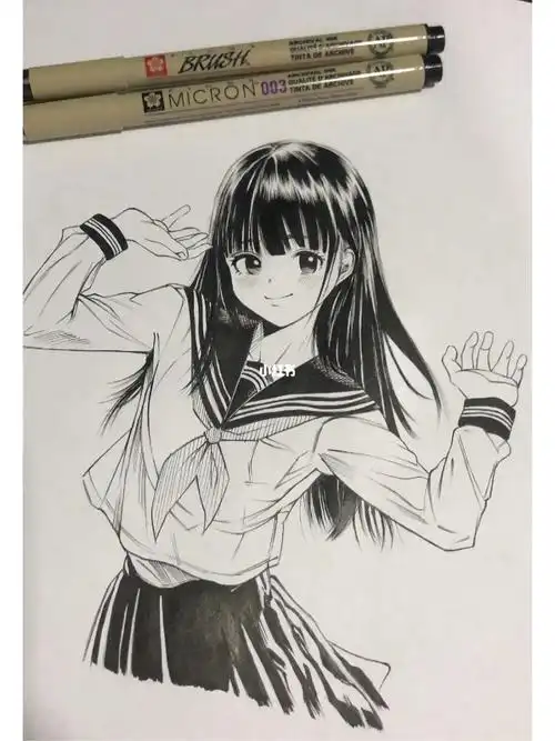 针管笔手绘  #临摹  #jk  #绘画  #二次元  #画渣