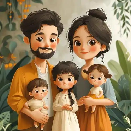 亲子头像|一家五口全家福儿女双全