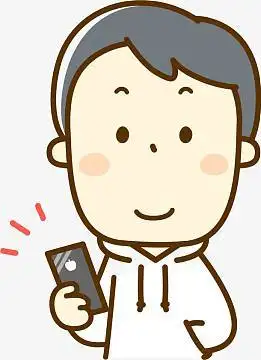 手绘卡通男子拿着苹果手机