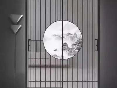 新豪轩门窗图片新中式窄边推拉门效果图