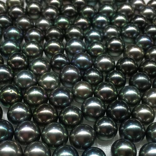 913mm天然正圆强光无暇微瑕疵大溪地黑珍珠裸珠吊坠孔雀绿蓝纯黑