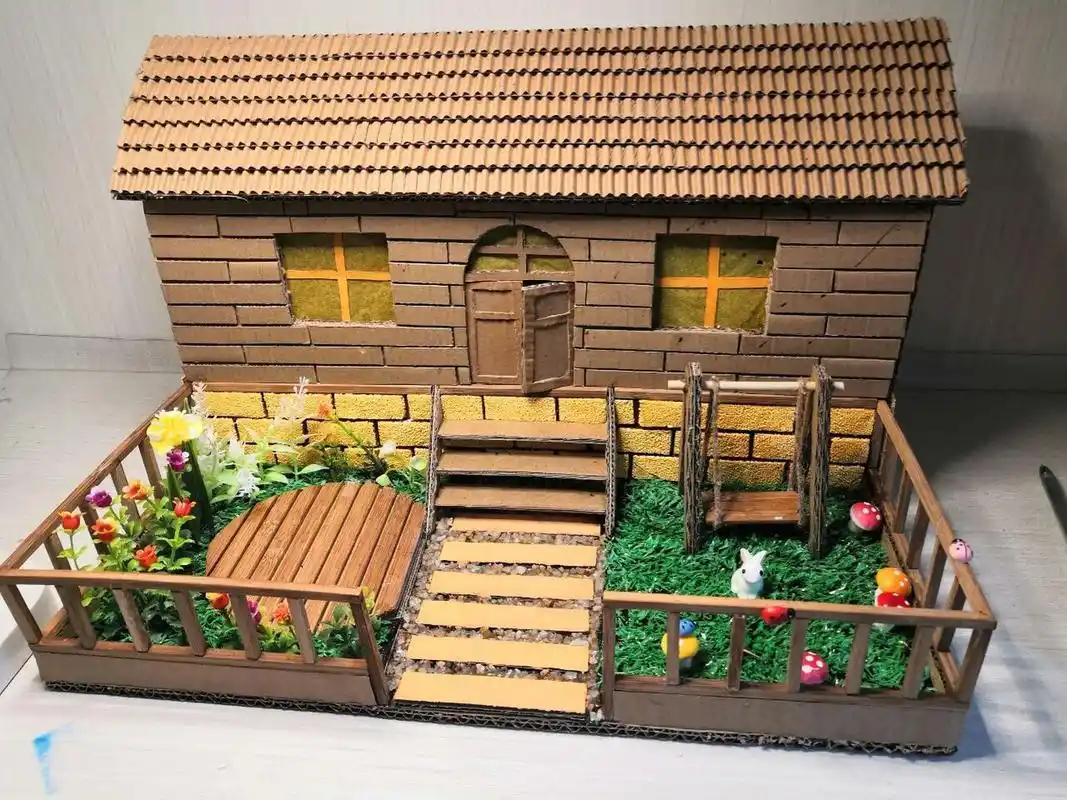 环保手工—纸盒房子(教程)    废物利用 纸盒房子带大花园