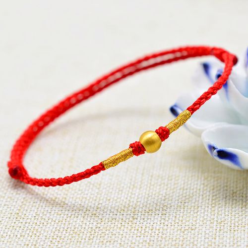 珠红绳手链女本命年简约情侣脚链编织手绳男金珠脚绳礼物 红绳手链 女