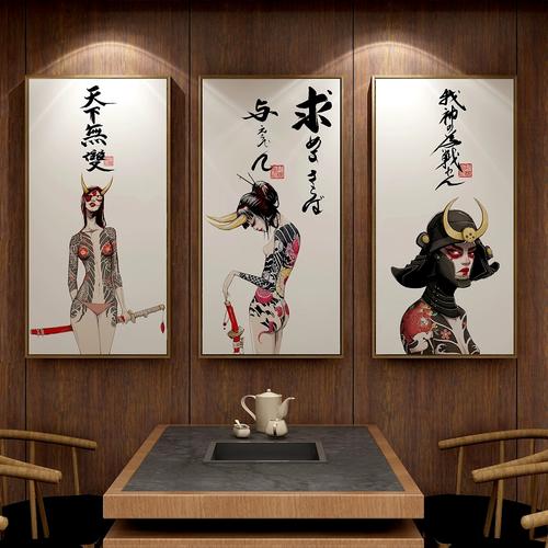 日式风格纹身店装饰画刺青武士餐厅挂画日料店居酒屋个性创意壁画